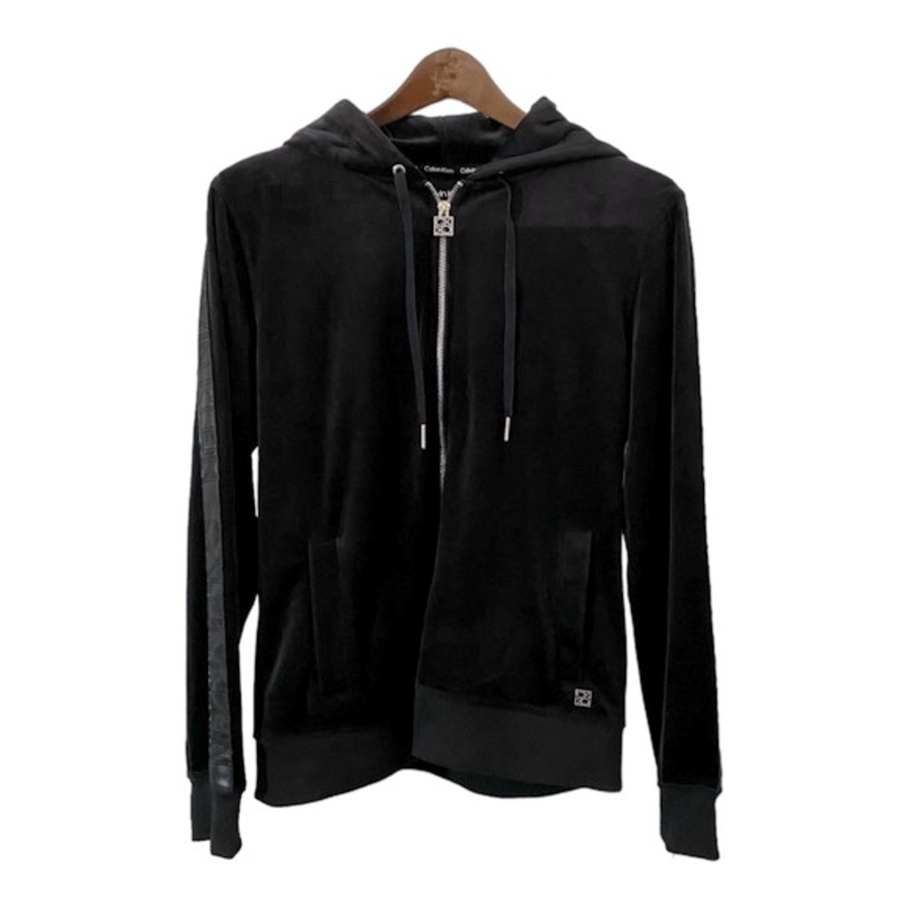 Calvin Klein Velvety Black Velour Full Zip Hooded Jacket Size Medium NWT